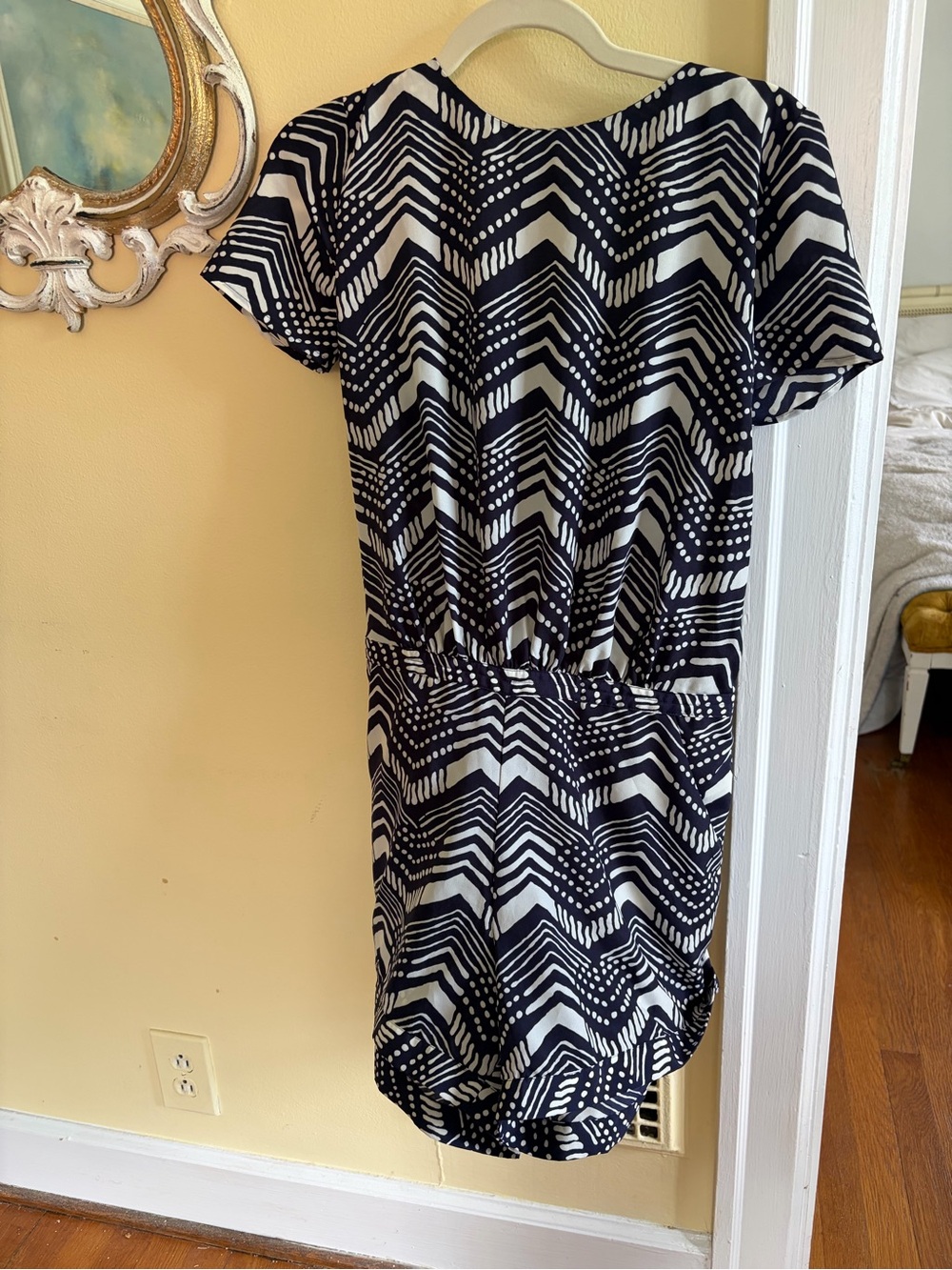 J Crew Navy and White Geometric Romper
